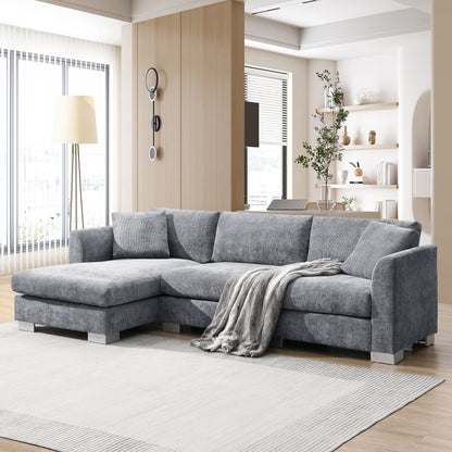 Canapé d'angle Cloud, ensemble de canapé de luxe en forme de L avec 2 coussins offerts, mobilier d'intérieur 4 places en chenille avec méridienne surdimensionnée