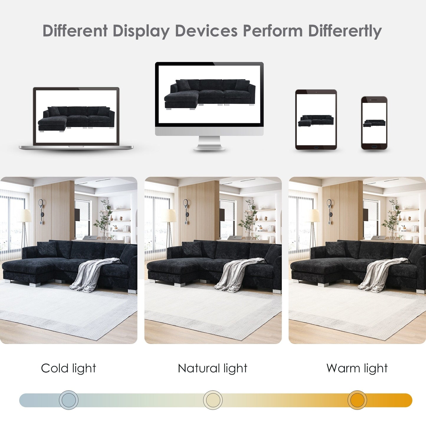 Canapé d'angle Cloud, ensemble de canapé de luxe en forme de L avec 2 coussins offerts, mobilier d'intérieur 4 places en chenille avec méridienne surdimensionnée