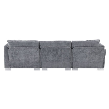 Canapé d'angle Cloud, ensemble de canapé de luxe en forme de L avec 2 coussins offerts, mobilier d'intérieur 4 places en chenille avec méridienne surdimensionnée