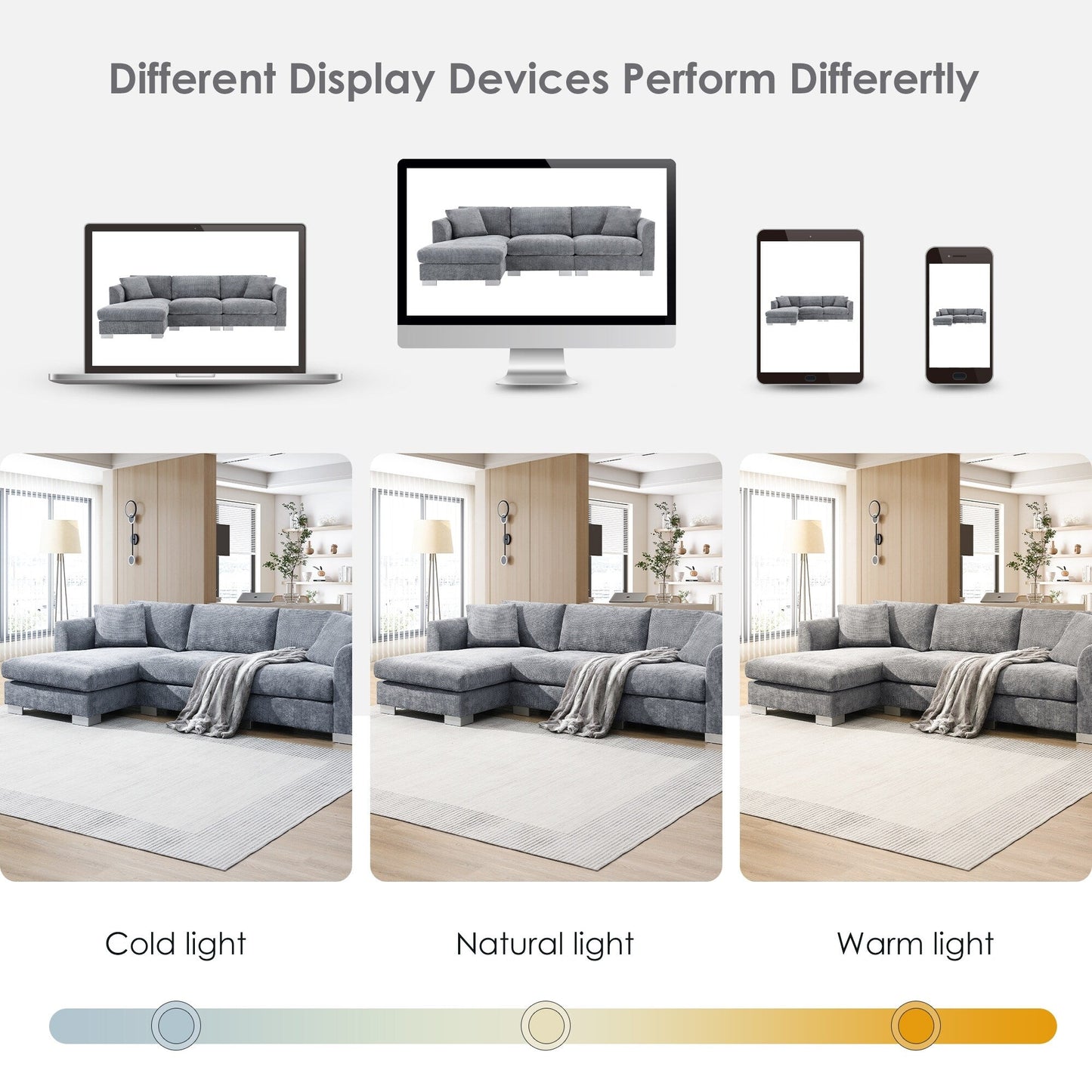 Canapé d'angle Cloud, ensemble de canapé de luxe en forme de L avec 2 coussins offerts, mobilier d'intérieur 4 places en chenille avec méridienne surdimensionnée