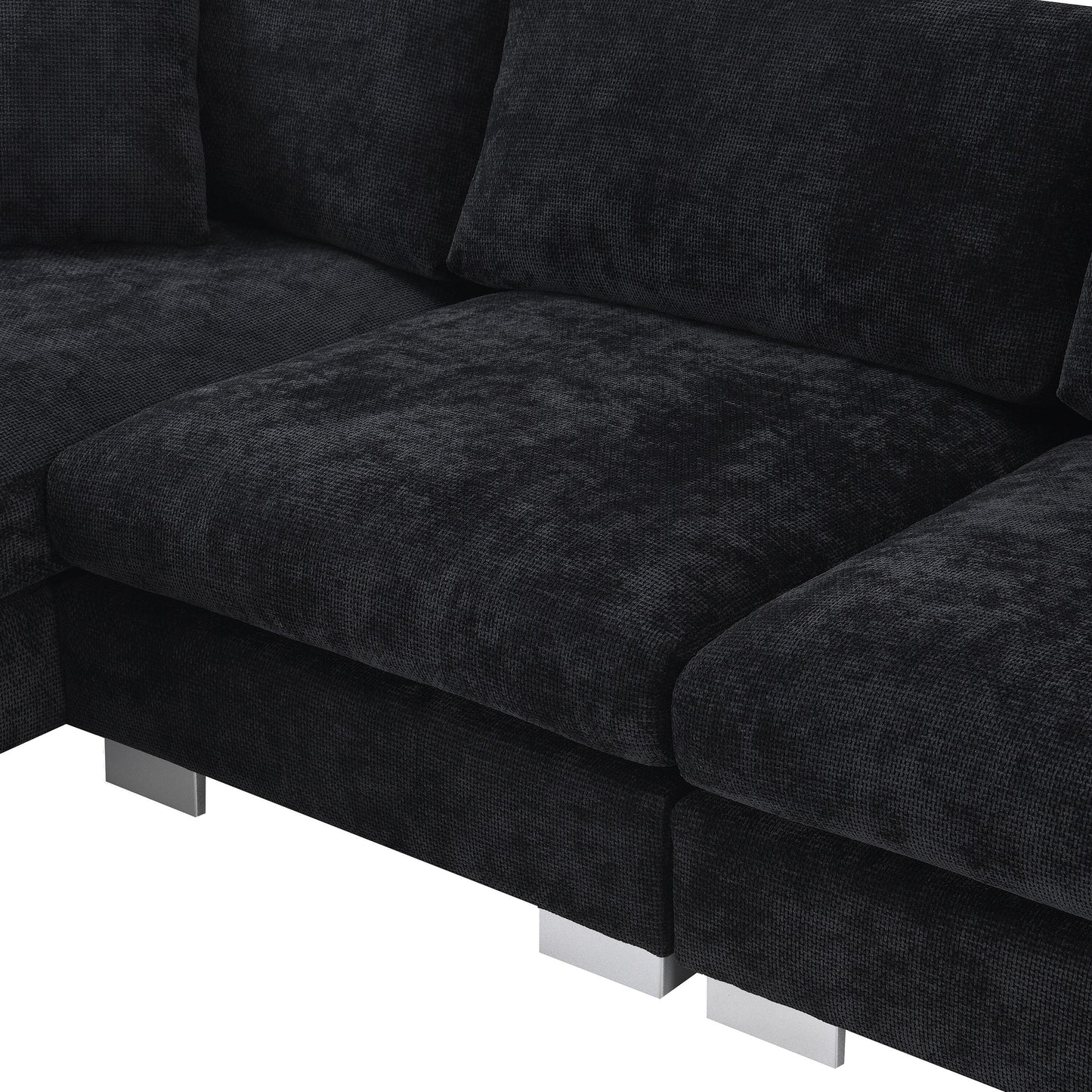 Canapé d'angle Cloud, ensemble de canapé de luxe en forme de L avec 2 coussins offerts, mobilier d'intérieur 4 places en chenille avec méridienne surdimensionnée
