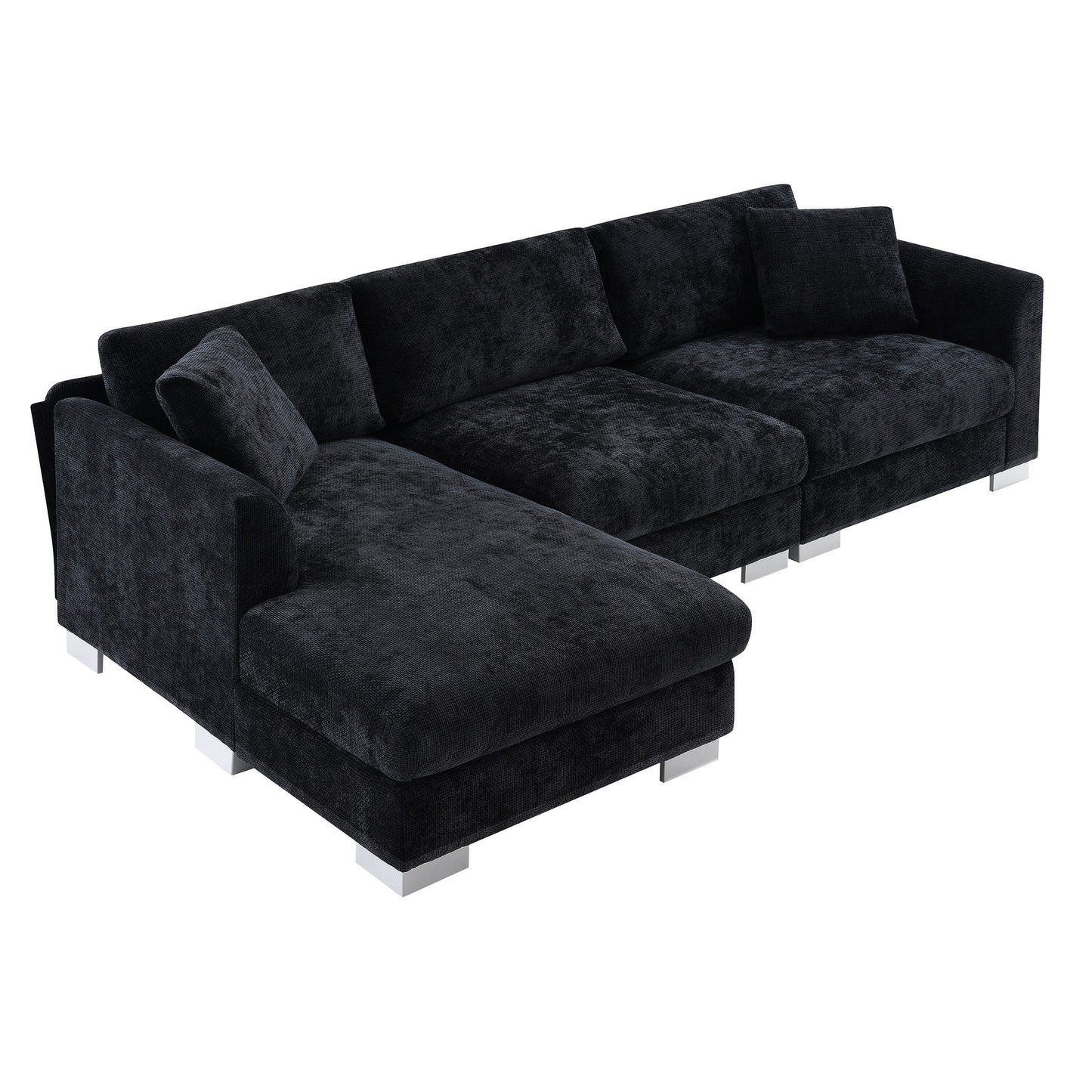 Canapé d'angle Cloud, ensemble de canapé de luxe en forme de L avec 2 coussins offerts, mobilier d'intérieur 4 places en chenille avec méridienne surdimensionnée