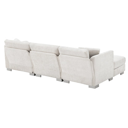 Canapé d'angle Cloud, ensemble de canapé de luxe en forme de L avec 2 coussins offerts, mobilier d'intérieur 4 places en chenille avec méridienne surdimensionnée