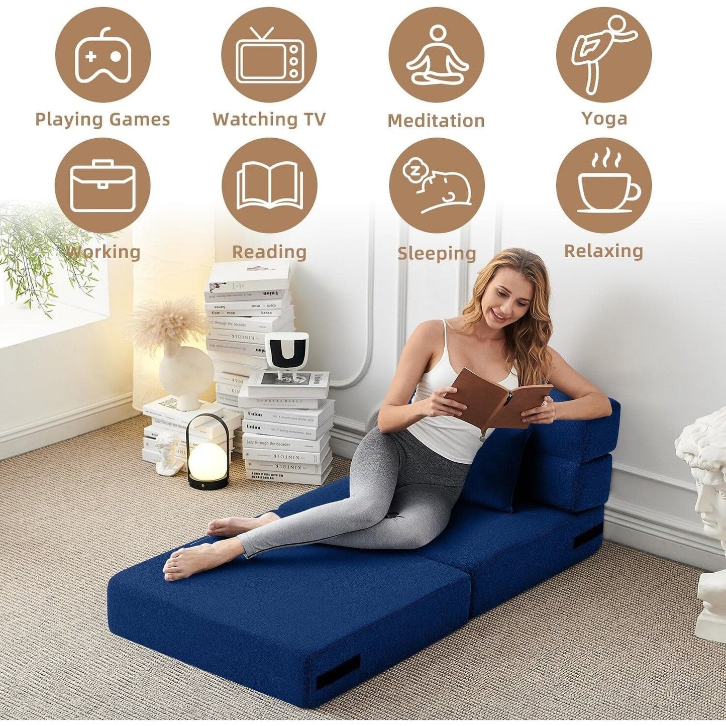 Canapé-lit convertible pliant - Fauteuil-lit moderne en lin avec oreiller et matelas pliable pour salon/chambre d'étudiant/chambre d'amis