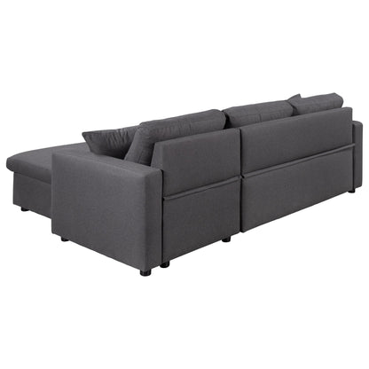 Canapé d'angle convertible en L avec lit gigogne et espace de rangement, 2 coussins décoratifs