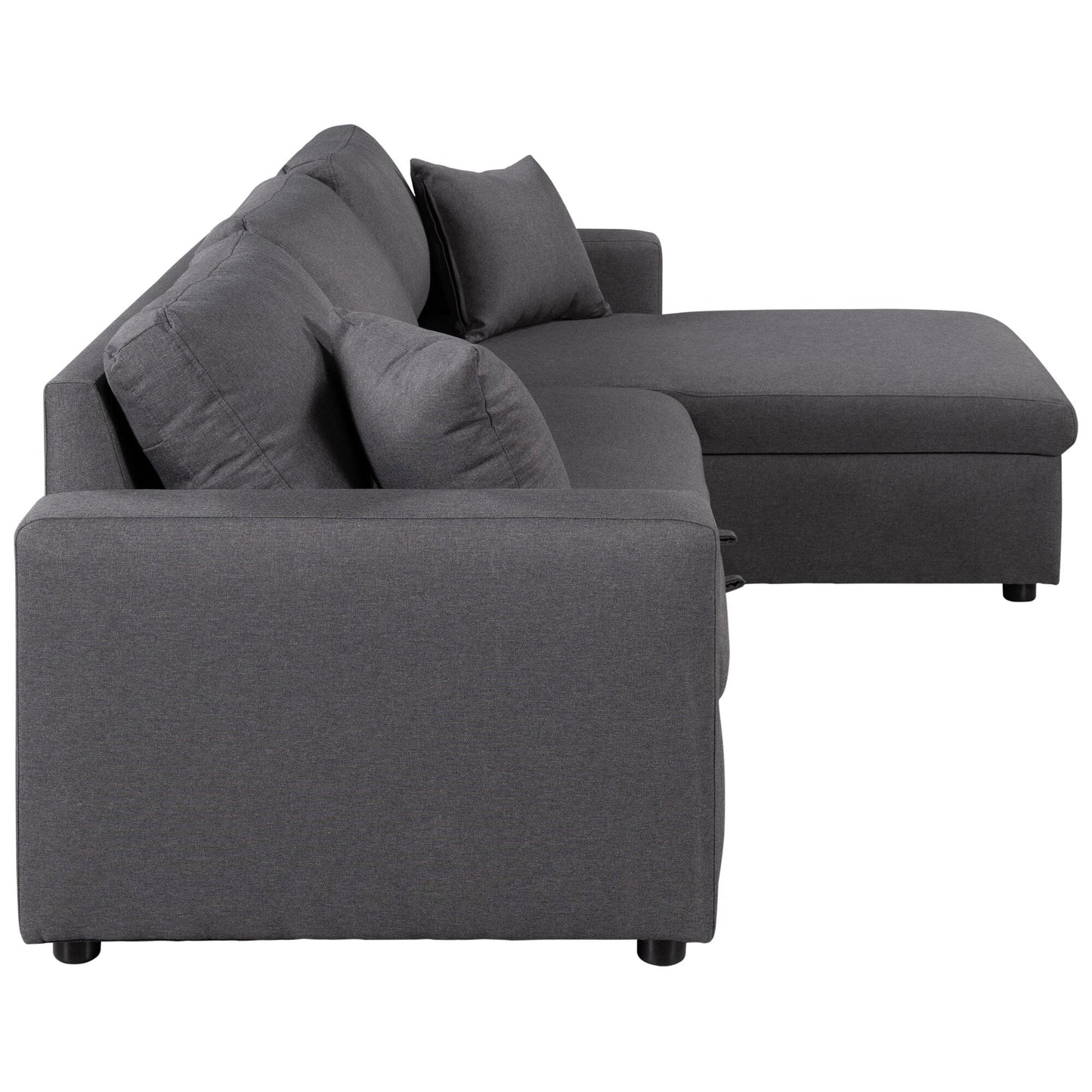 Canapé d'angle convertible en L avec lit gigogne et espace de rangement, 2 coussins décoratifs