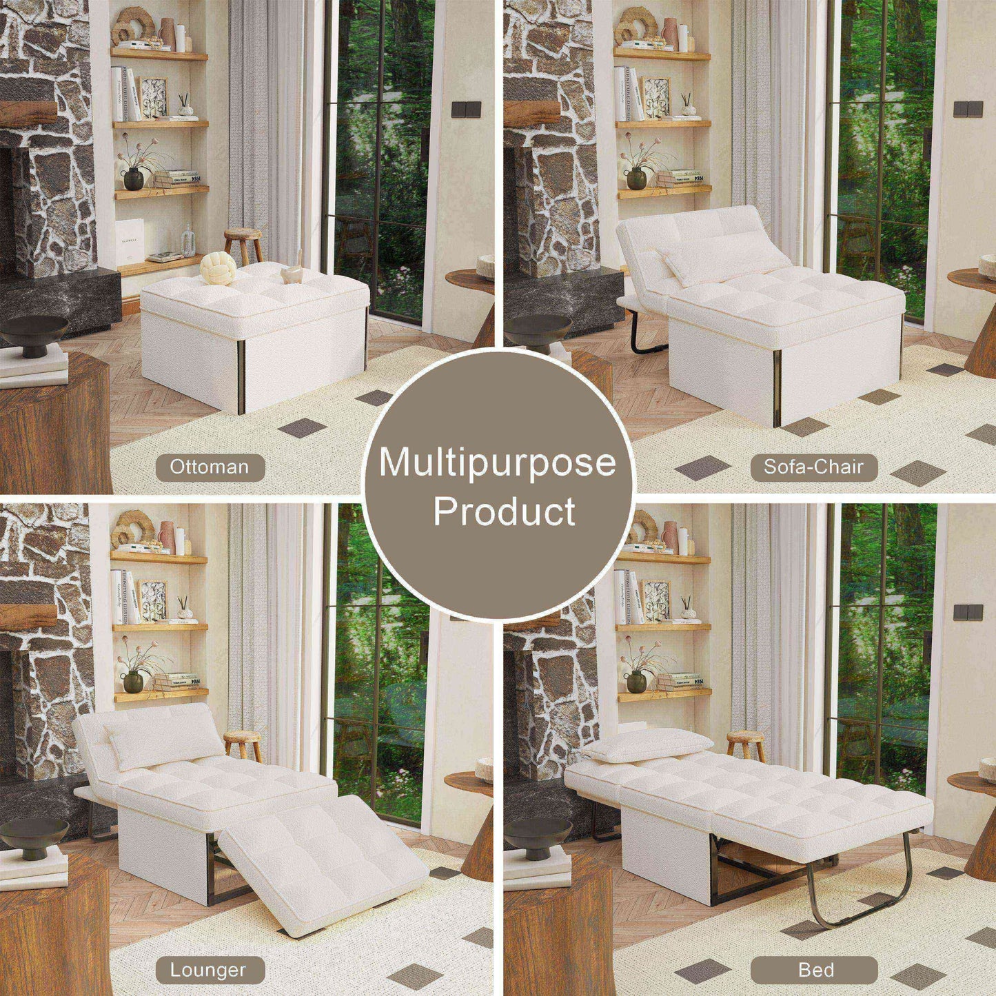 Canapé-lit convertible, fauteuil, pouf pliant, fauteuils inclinables pour salon