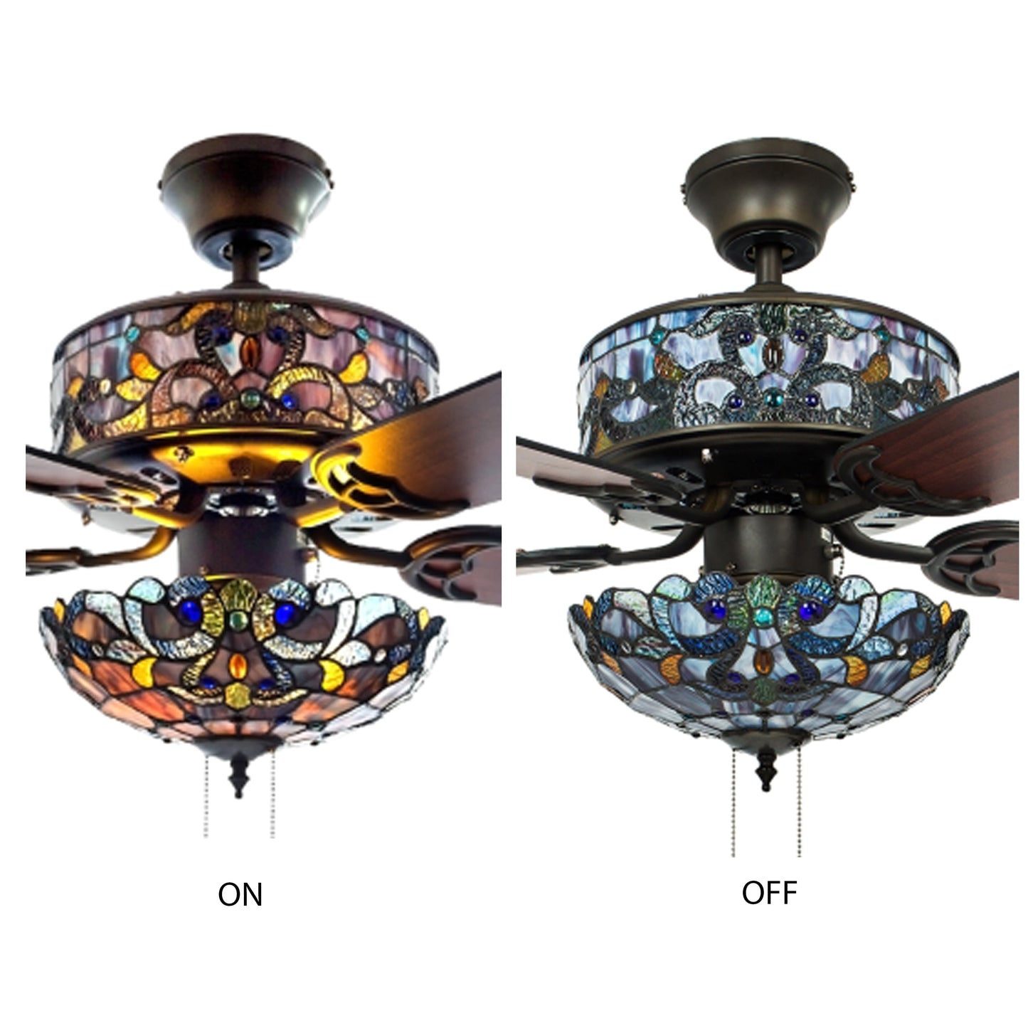 Ventilateur de plafond Copper Grove Guasipati 52 pouces style Tiffany Magna Carta - 52 po L x 52 po l x 16,5 po