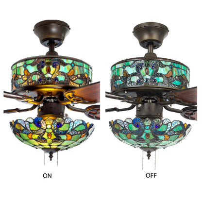 Ventilateur de plafond Copper Grove Guasipati 52 pouces style Tiffany Magna Carta - 52 po L x 52 po l x 16,5 po