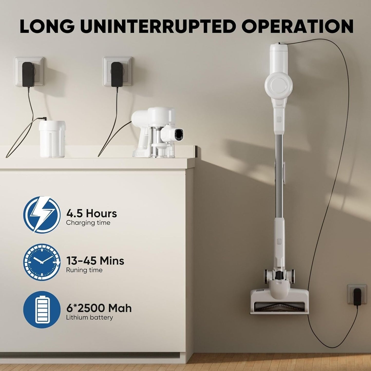 Aspirateur balai sans fil 3 en 1, léger pour tapis, sols durs, poils d'animaux et nettoyage de la maison