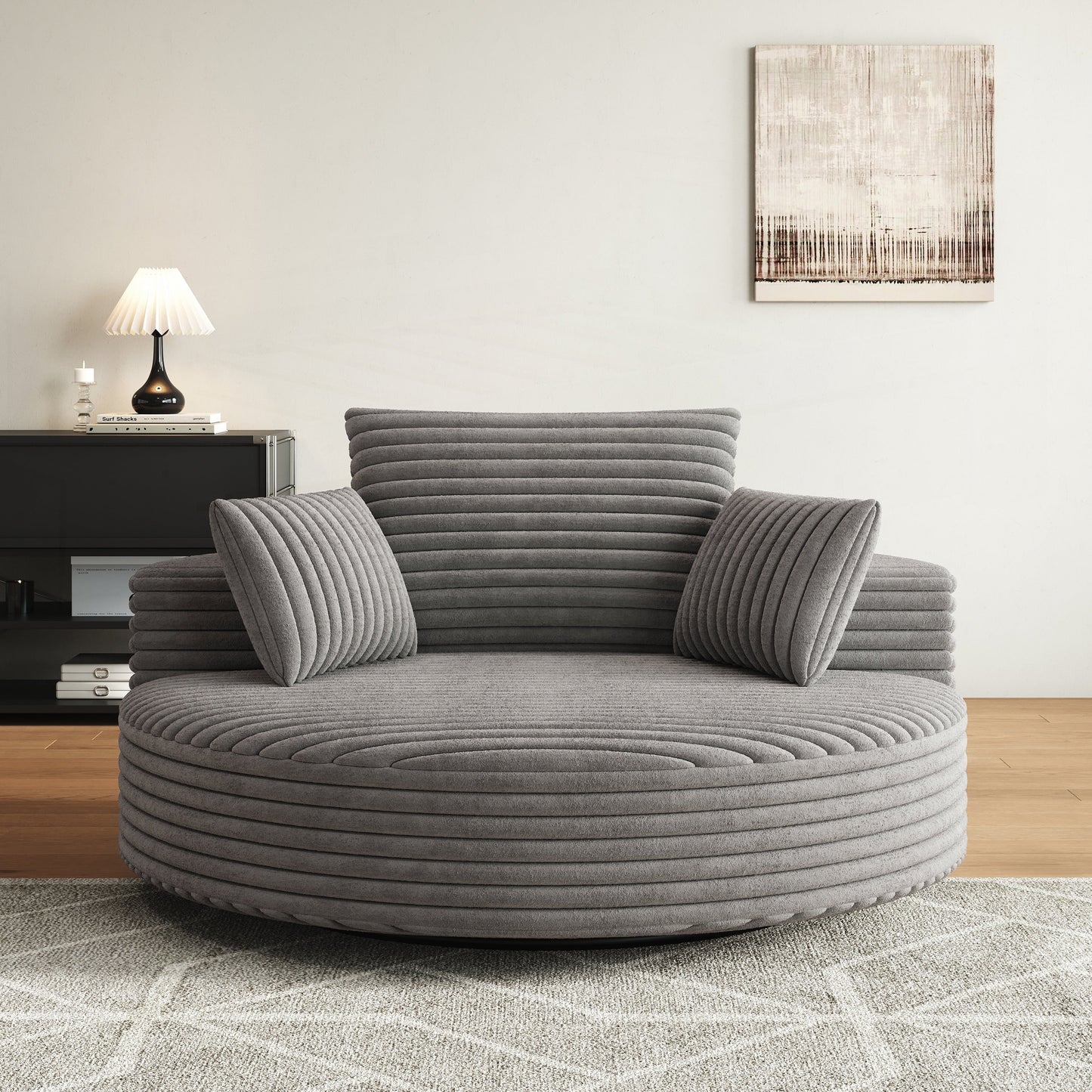 Fauteuil pivotant simple en velours côtelé et mousse chenille