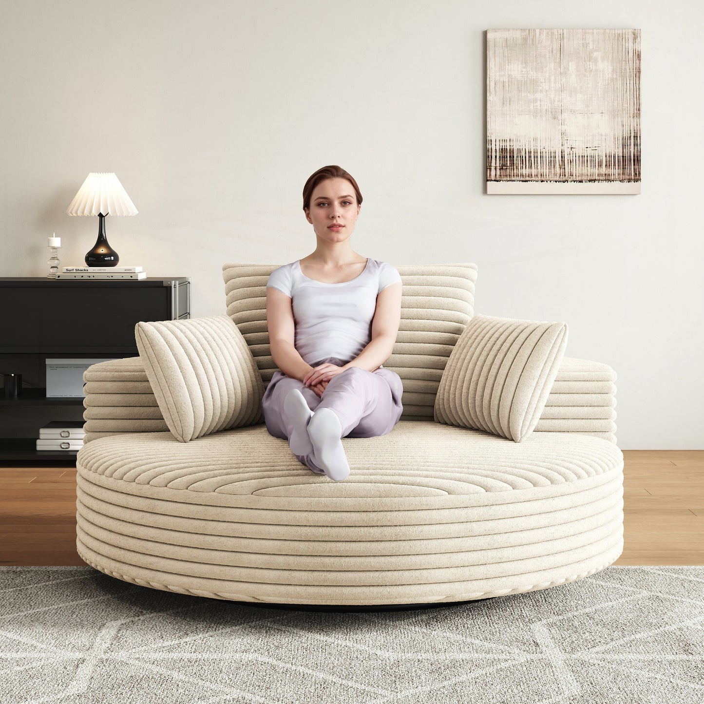 Fauteuil pivotant simple en velours côtelé et mousse chenille