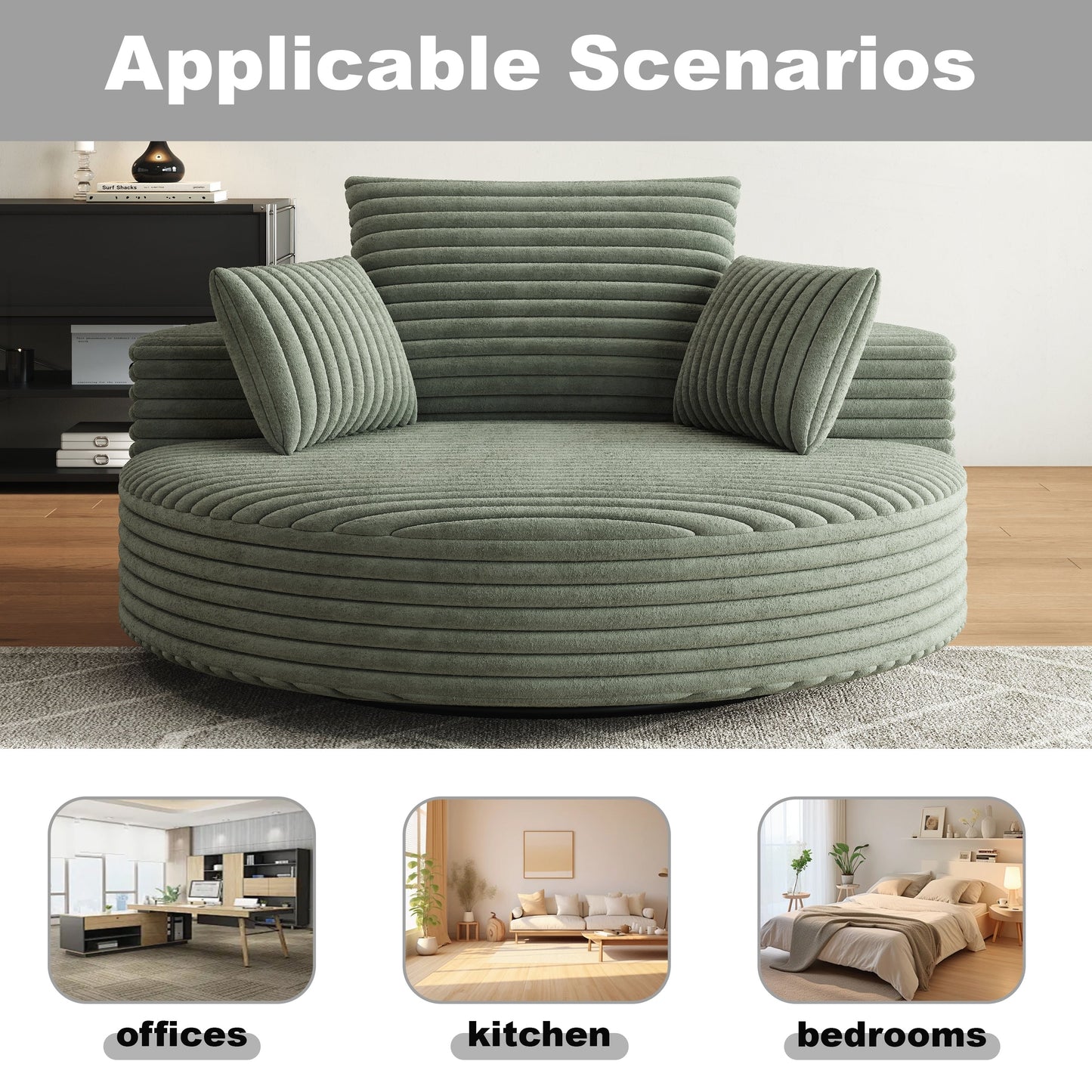 Fauteuil pivotant simple en velours côtelé et mousse chenille