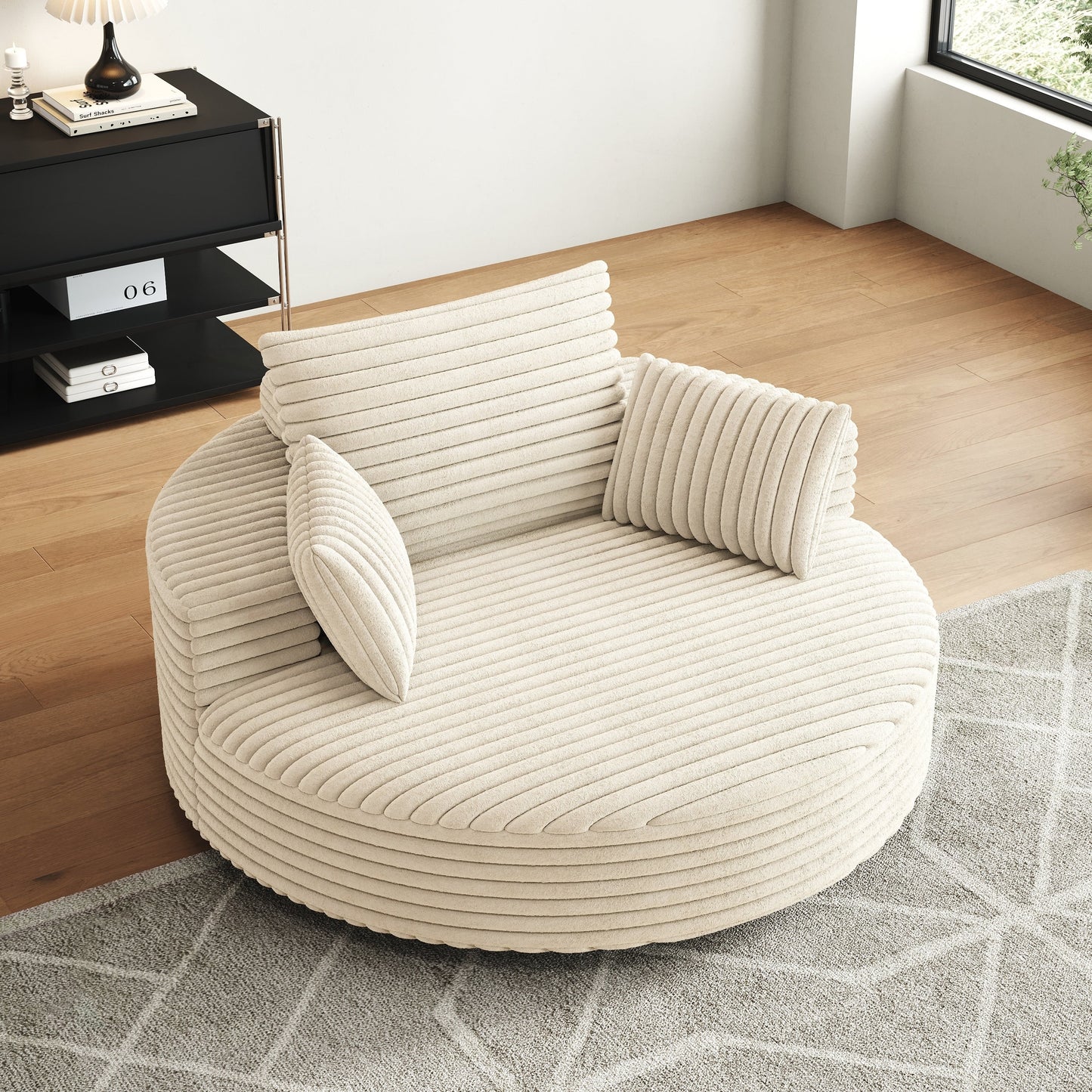 Fauteuil pivotant simple en velours côtelé et mousse chenille