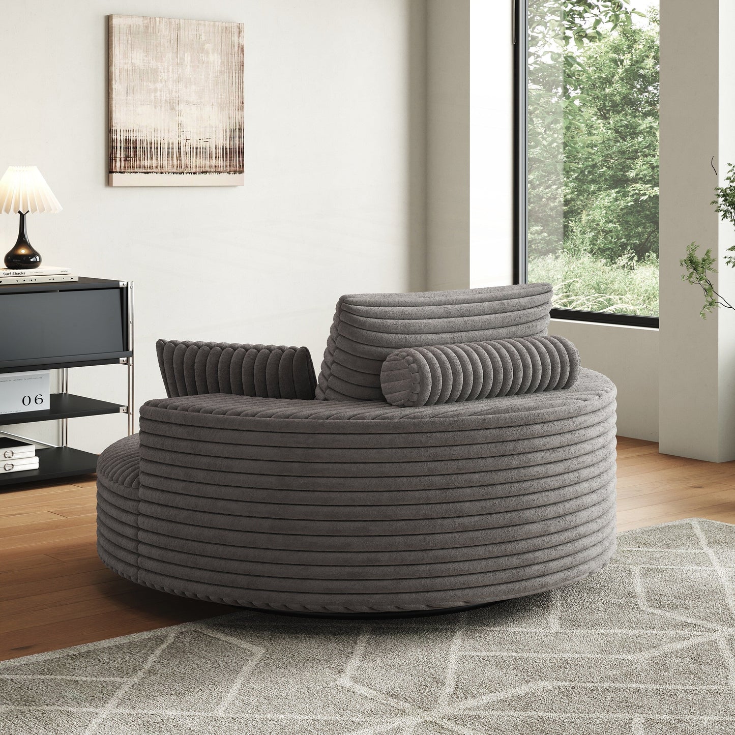Fauteuil pivotant simple en velours côtelé et mousse chenille