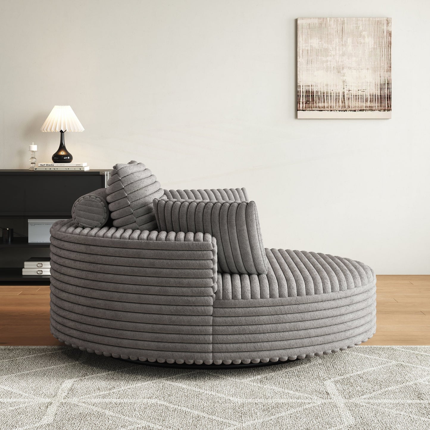 Fauteuil pivotant simple en velours côtelé et mousse chenille