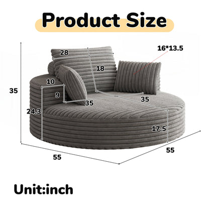 Fauteuil pivotant simple en velours côtelé et mousse chenille