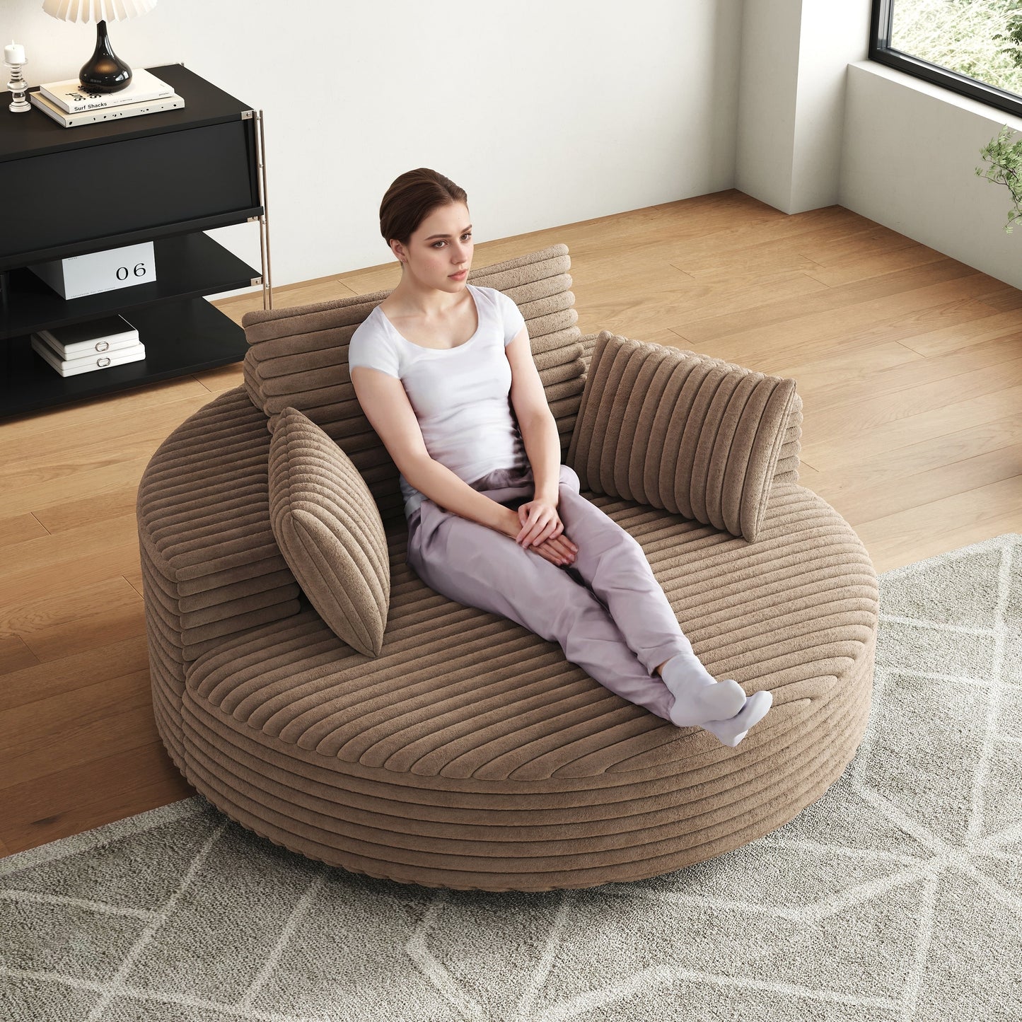 Fauteuil pivotant simple en velours côtelé et mousse chenille