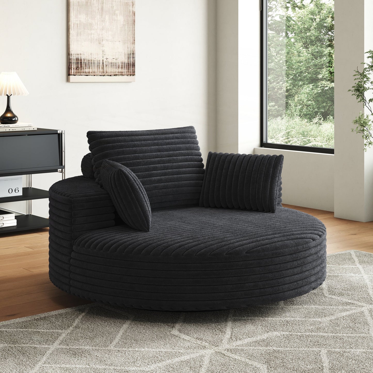 Fauteuil pivotant simple en velours côtelé et mousse chenille