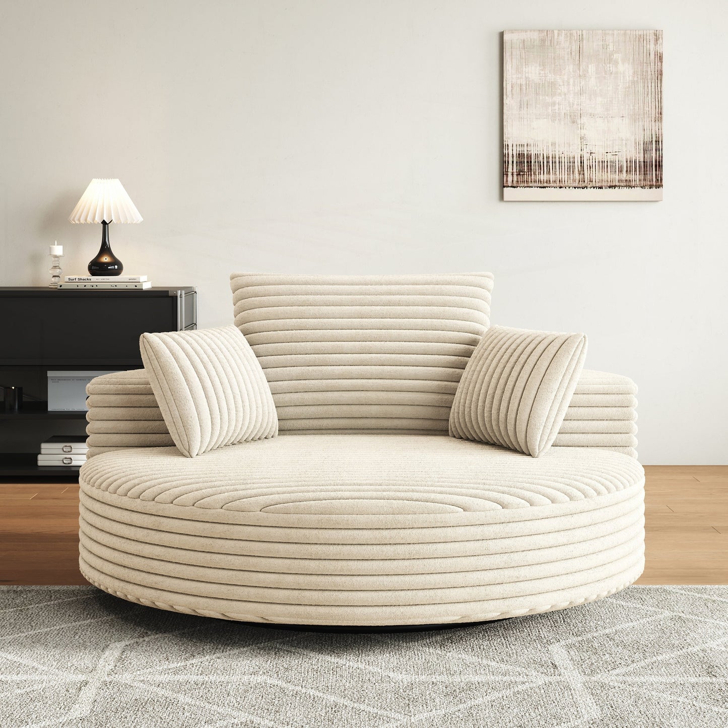Fauteuil pivotant simple en velours côtelé et mousse chenille