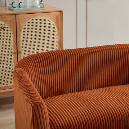 Canapé 2 places recouvert de tissu velours côtelé avec pieds en noyer