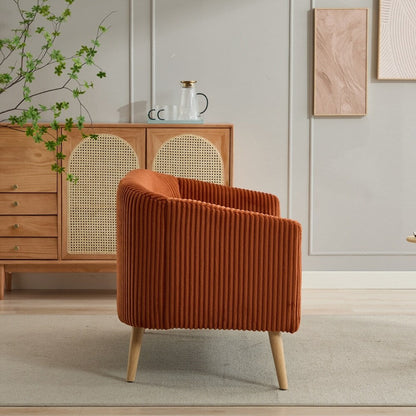 Canapé 2 places recouvert de tissu velours côtelé avec pieds en noyer