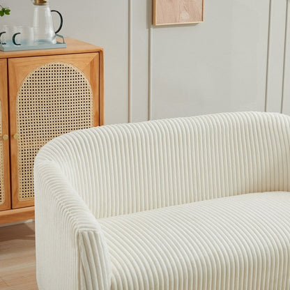 Canapé 2 places recouvert de tissu velours côtelé avec pieds en noyer