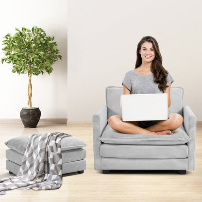 Canapé d'angle en velours côtelé avec poufs amovibles et coussins ultra-doux pour salon et chambre