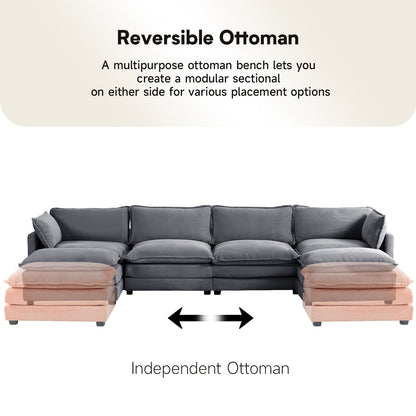 Canapé d'angle en velours côtelé avec poufs amovibles et coussins ultra-doux pour salon et chambre