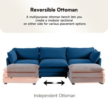 Canapé d'angle en velours côtelé avec poufs amovibles et coussins ultra-doux pour salon et chambre