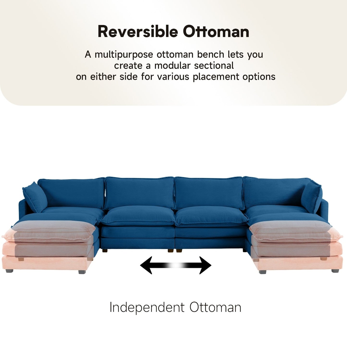 Canapé d'angle en velours côtelé avec poufs amovibles et coussins ultra-doux pour salon et chambre