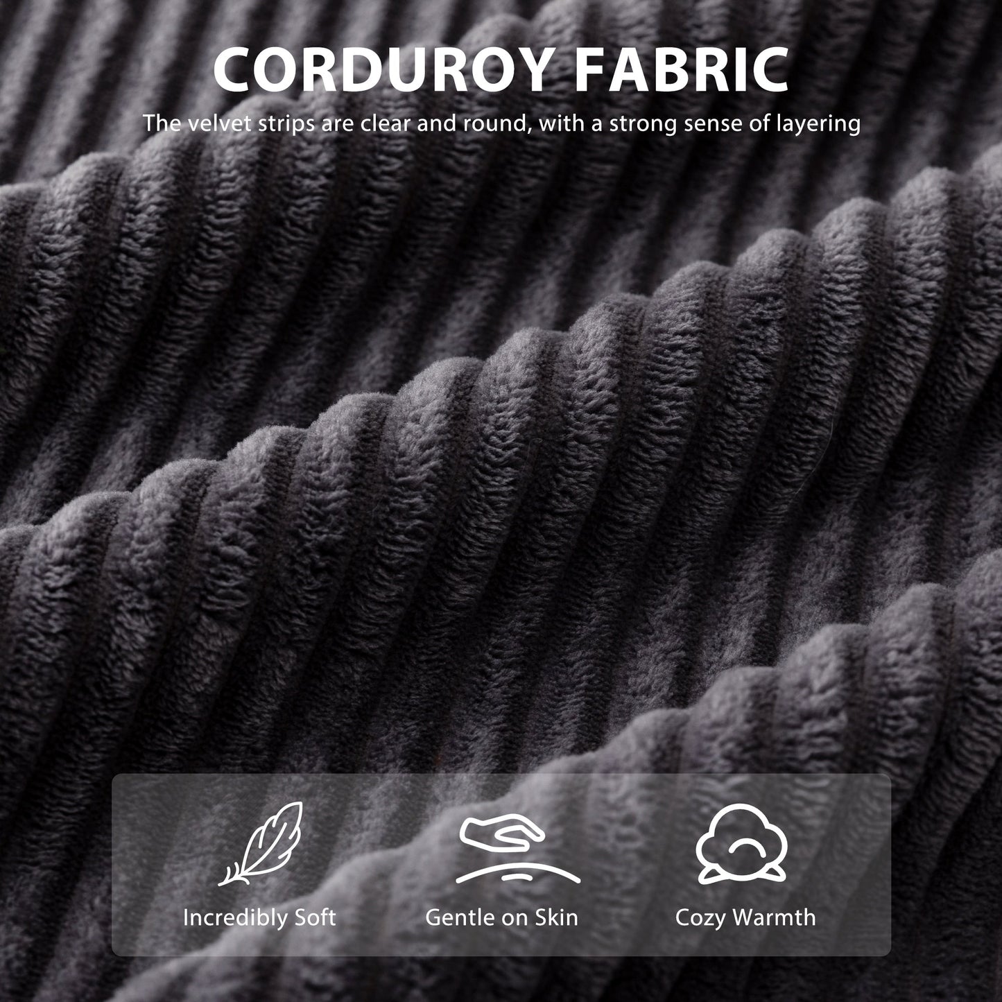 Canapé en velours côtelé avec pouf intégré et mousse à mémoire de forme - 123 cm (L) x 172 cm (l) x 62 cm (H)