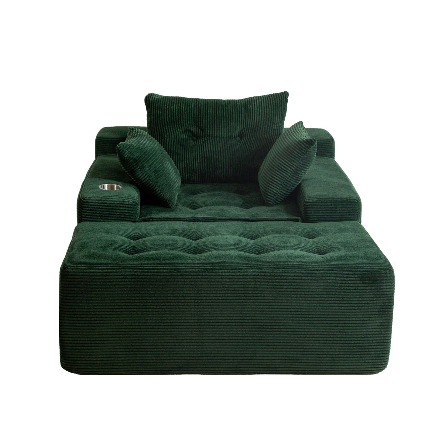 Canapé en velours côtelé avec pouf intégré et mousse à mémoire de forme - 123 cm (L) x 172 cm (l) x 62 cm (H)