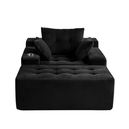 Canapé en velours côtelé avec pouf intégré et mousse à mémoire de forme - 123 cm (L) x 172 cm (l) x 62 cm (H)