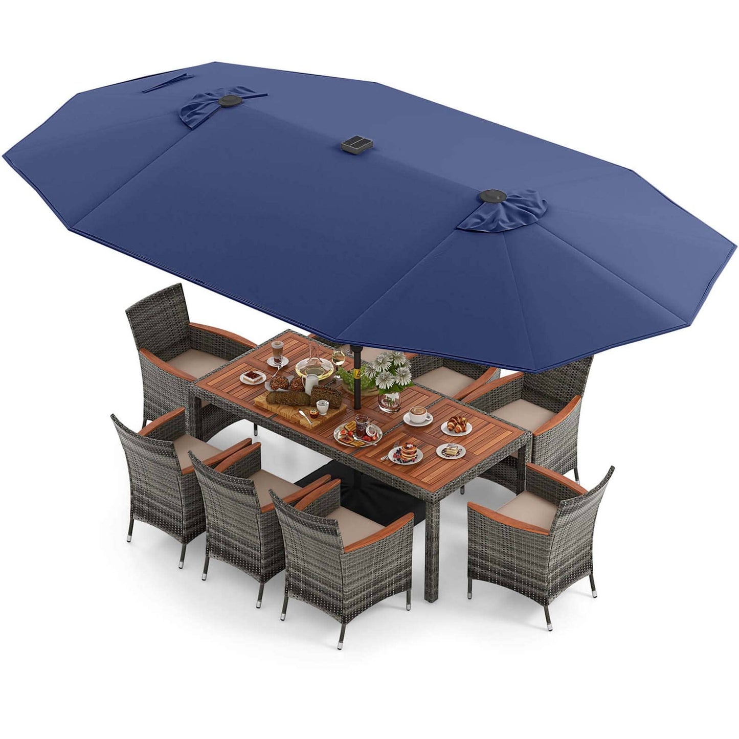 Ensemble de salle à manger d'extérieur Costway 11 pièces avec parasol double face de 4,5 m - Voir les détails