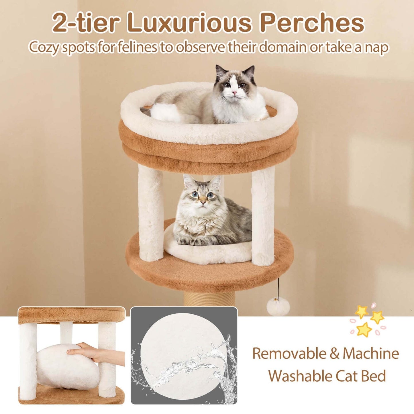Arbre à chat Costway 65 cm de haut pour intérieur avec perchoir rembourré autonettoyant - Voir les détails