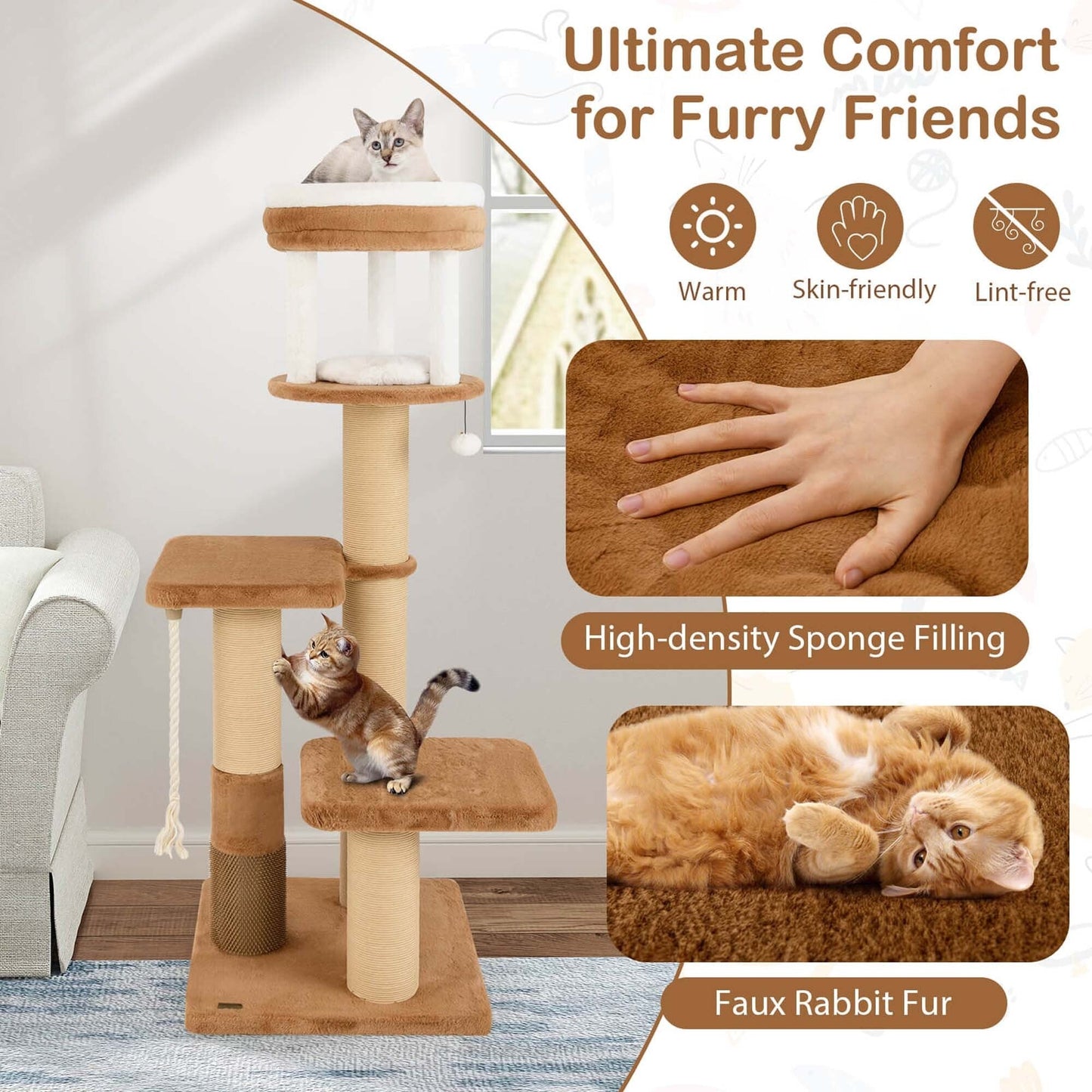 Arbre à chat Costway 65 cm de haut pour intérieur avec perchoir rembourré autonettoyant - Voir les détails