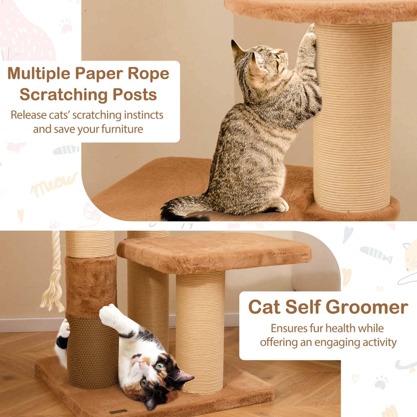 Arbre à chat Costway 65 cm de haut pour intérieur avec perchoir rembourré autonettoyant - Voir les détails