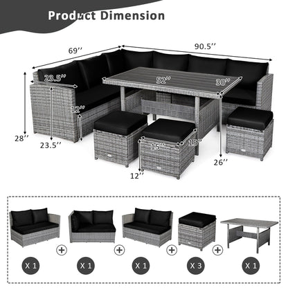 Ensemble de salle à manger d'extérieur Costway 7 pièces en rotin, comprenant canapé d'angle, pouf et fauteuil - Voir les détails
