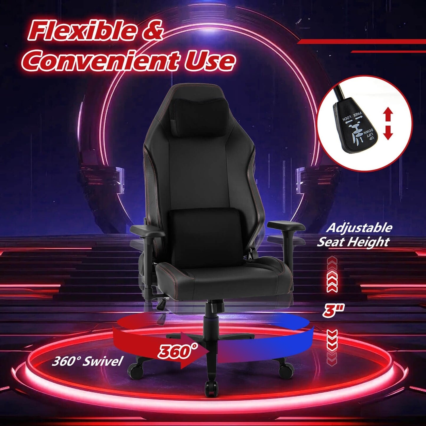 Fauteuil de jeu Costway ergonomique à dossier haut avec fonction bascule - Voir les détails