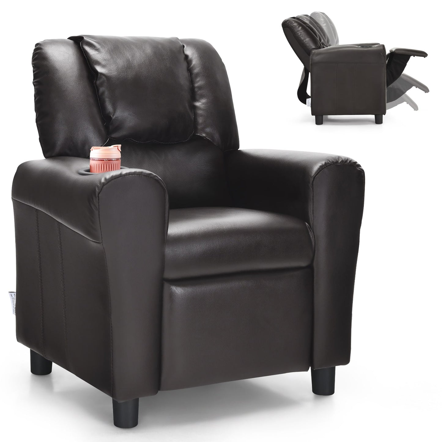 Fauteuil inclinable pour enfants Costway, canapé avec accoudoirs en cuir PU et repose-pieds.