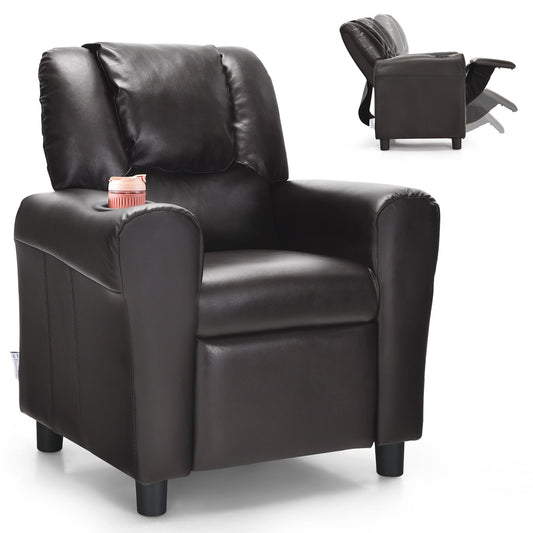 Fauteuil inclinable pour enfants Costway, canapé avec accoudoirs en cuir PU et repose-pieds.