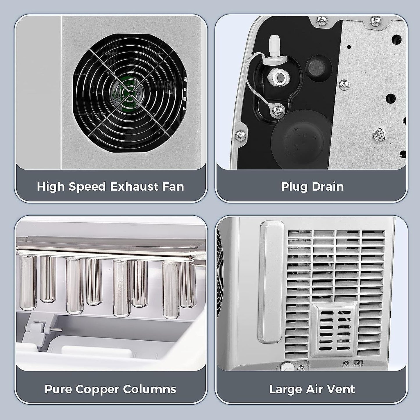 Machine à glaçons de comptoir, glaçons prêts en 6 à 8 minutes, avec pelle et panier à glaçons.