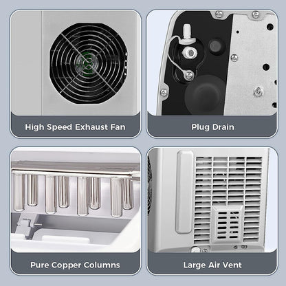 Machine à glaçons de comptoir, glaçons prêts en 6 à 8 minutes, avec pelle et panier à glaçons.