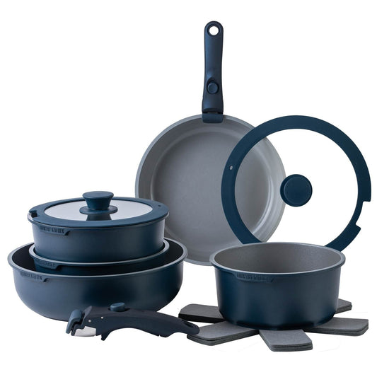 Ensemble de 16 pièces de cuisine Country Kitchen pour camping-car, en céramique avec poignée amovible et compatible four.
