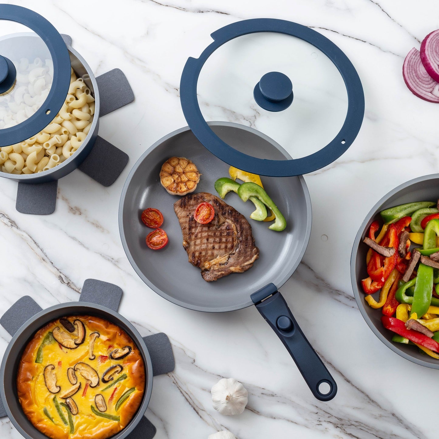 Ensemble de 16 pièces de cuisine Country Kitchen pour camping-car, en céramique avec poignée amovible et compatible four.