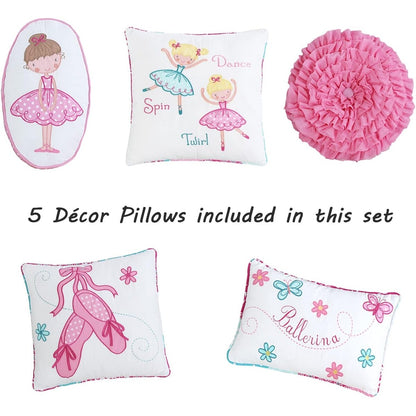 Parure de lit réversible Cozy Line Ballerina rose pour fille, en coton, avec coussins décoratifs