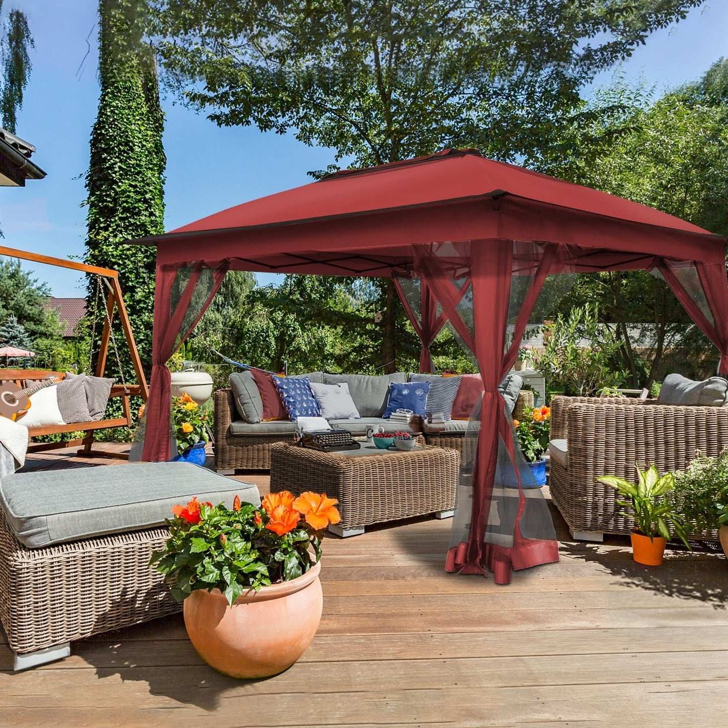 Gazebo pliant en acier Cozywor 11 pi x 11 pi avec moustiquaire