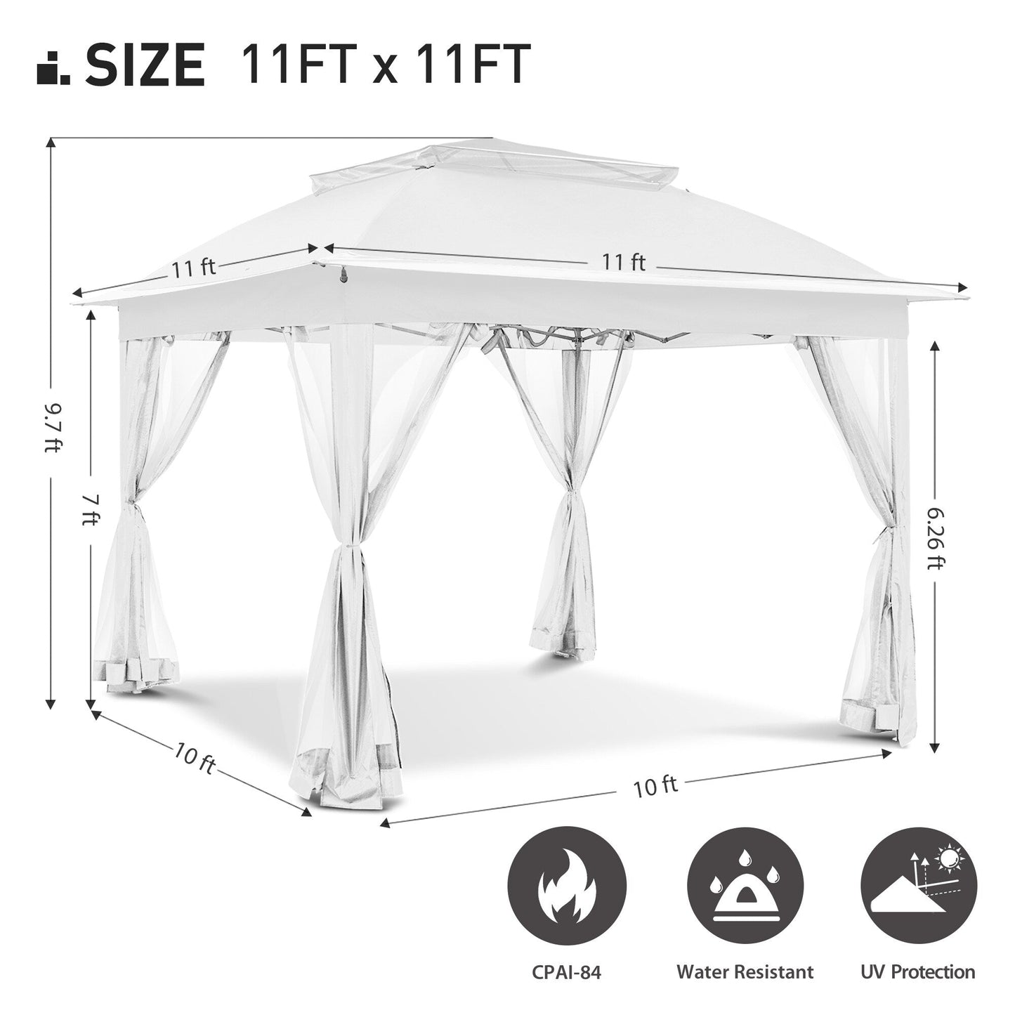 Gazebo pliant en acier Cozywor 11 pi x 11 pi avec moustiquaire