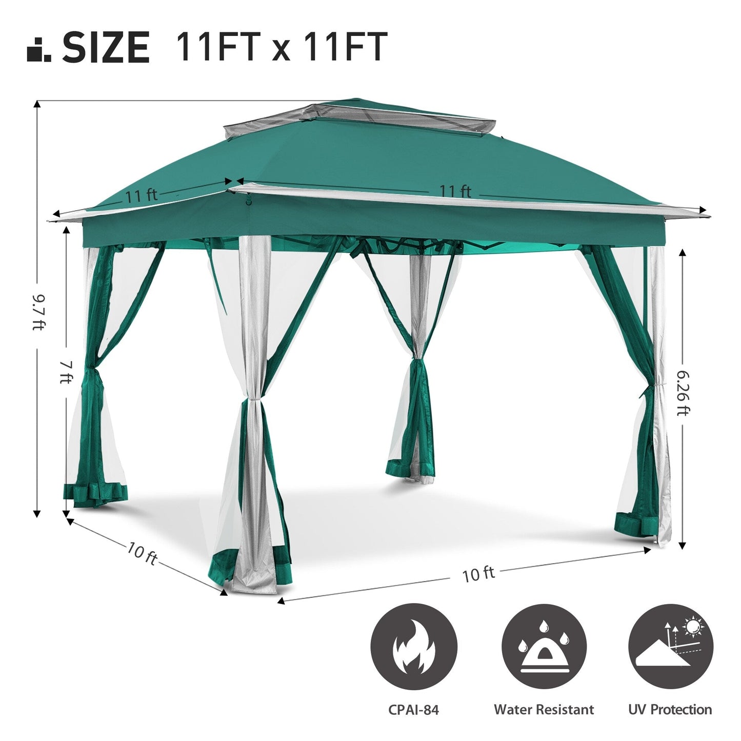 Gazebo pliant en acier Cozywor 11 pi x 11 pi avec moustiquaire